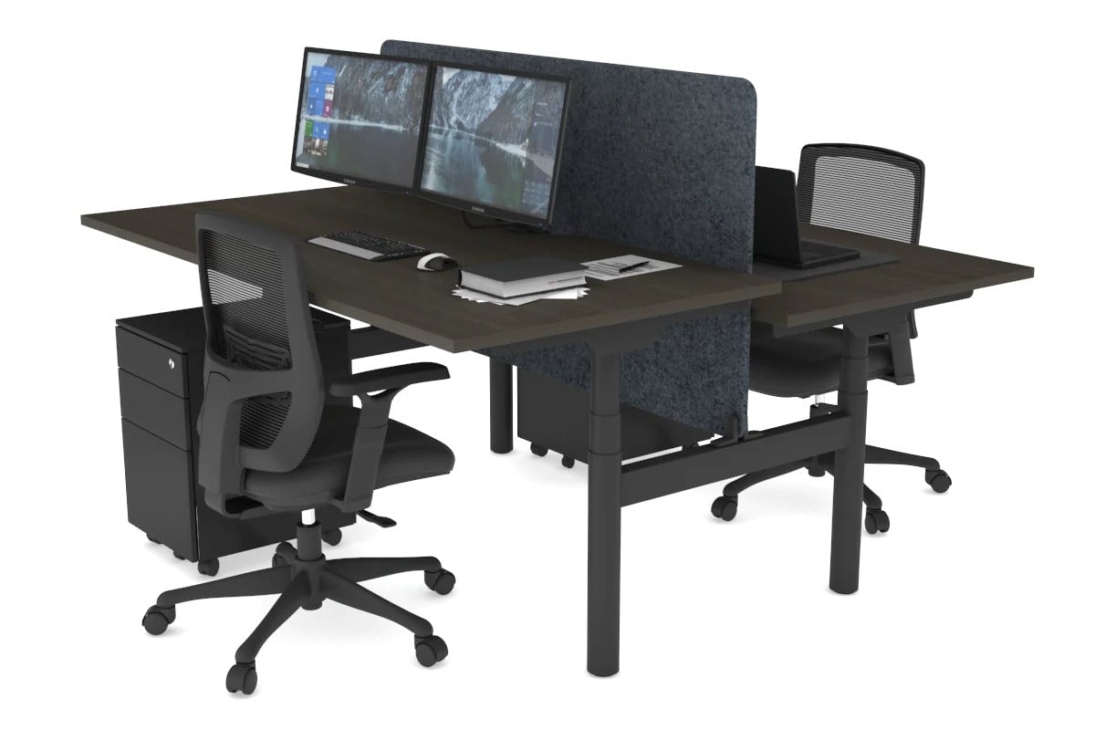 Flexi Premium Height Adjustable 2-Person H Bench Workstation - Black Frame [1800L x 800W with Cable Management] - Ideal for Office, Coworking Spaces & Home Offices
