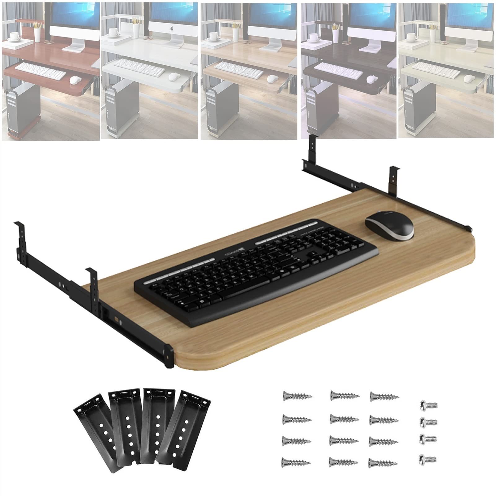 Ergonomic Sliding Keyboard Tray for Office, Home & School - Under Desk Pull-Out Keyboard Shelf with 24cm Extension - 54x27cm Maple Wood Computer Keyboard Arm Tray for Posture Improvement - Perfect for Workstations, Gaming Setups & Home Offices