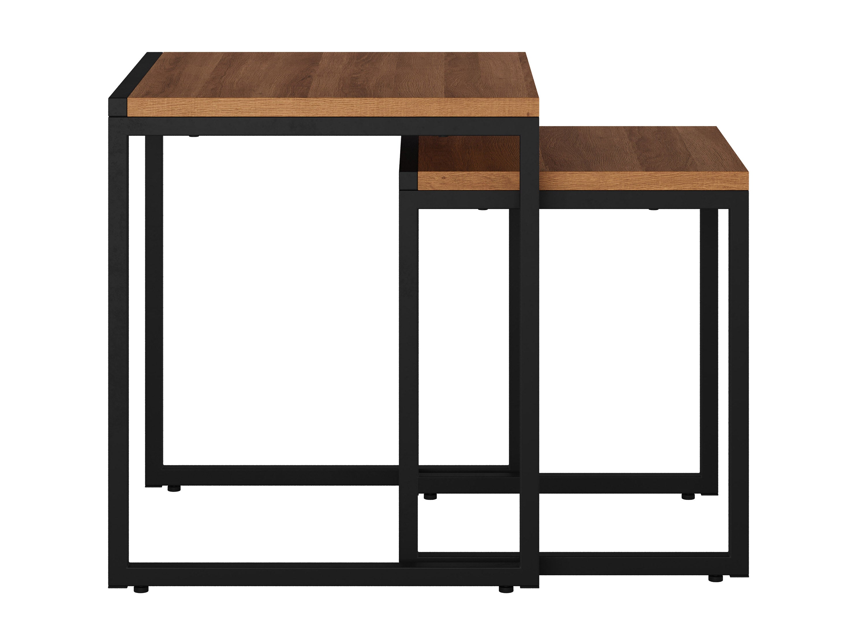Brown Wood Square Nesting Side Tables - Set of 2 Modern End Tables for Living Room, Bedroom, or Office - Space Saving Stackable Coffee Tables with Natural Finish