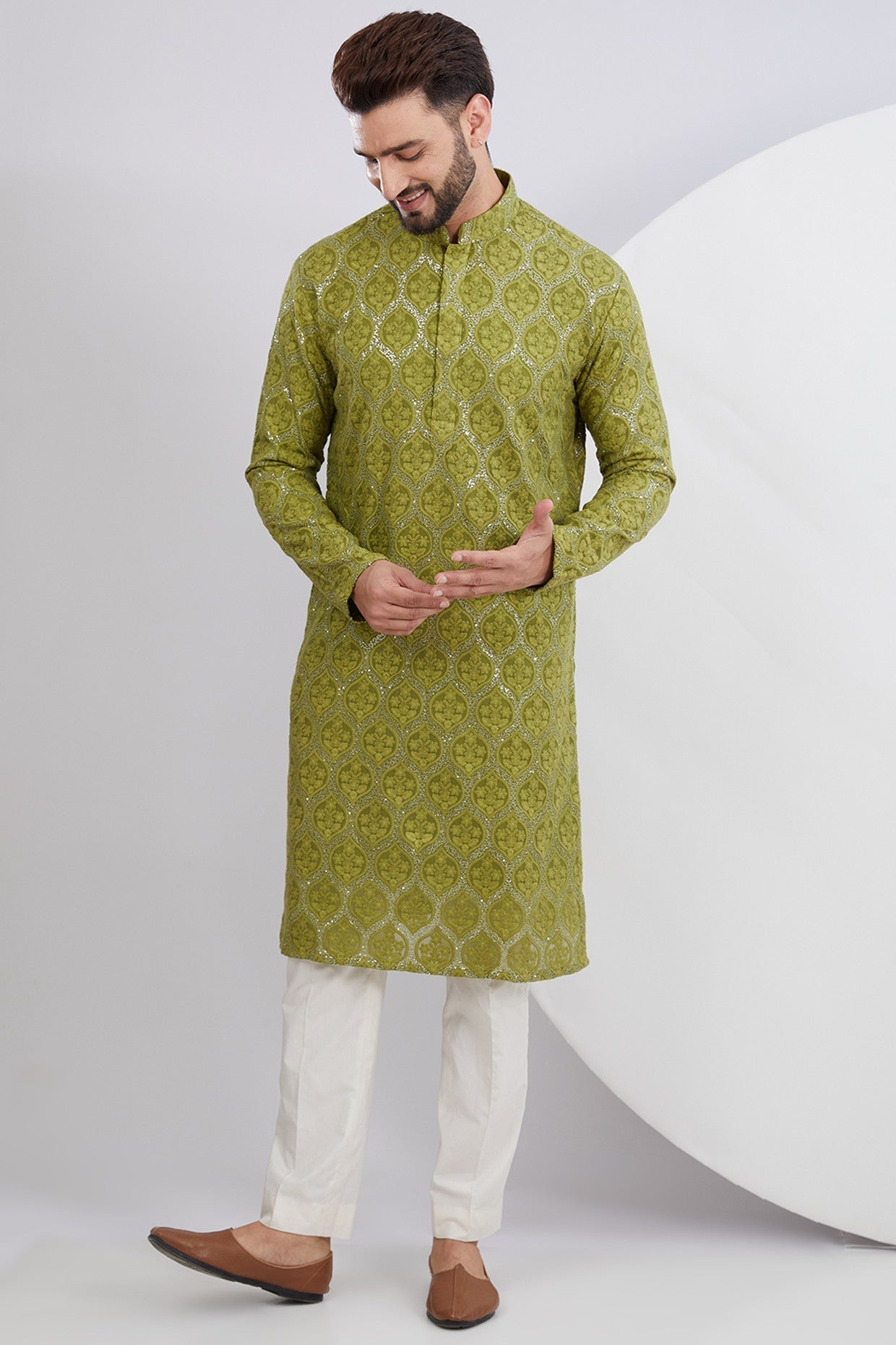 Mehndi Green Embroidered Kurta for Women - Traditional Indian Cotton Tunic Top with Handcrafted Designs - Perfect for Festivals, Weddings & Cultural Events