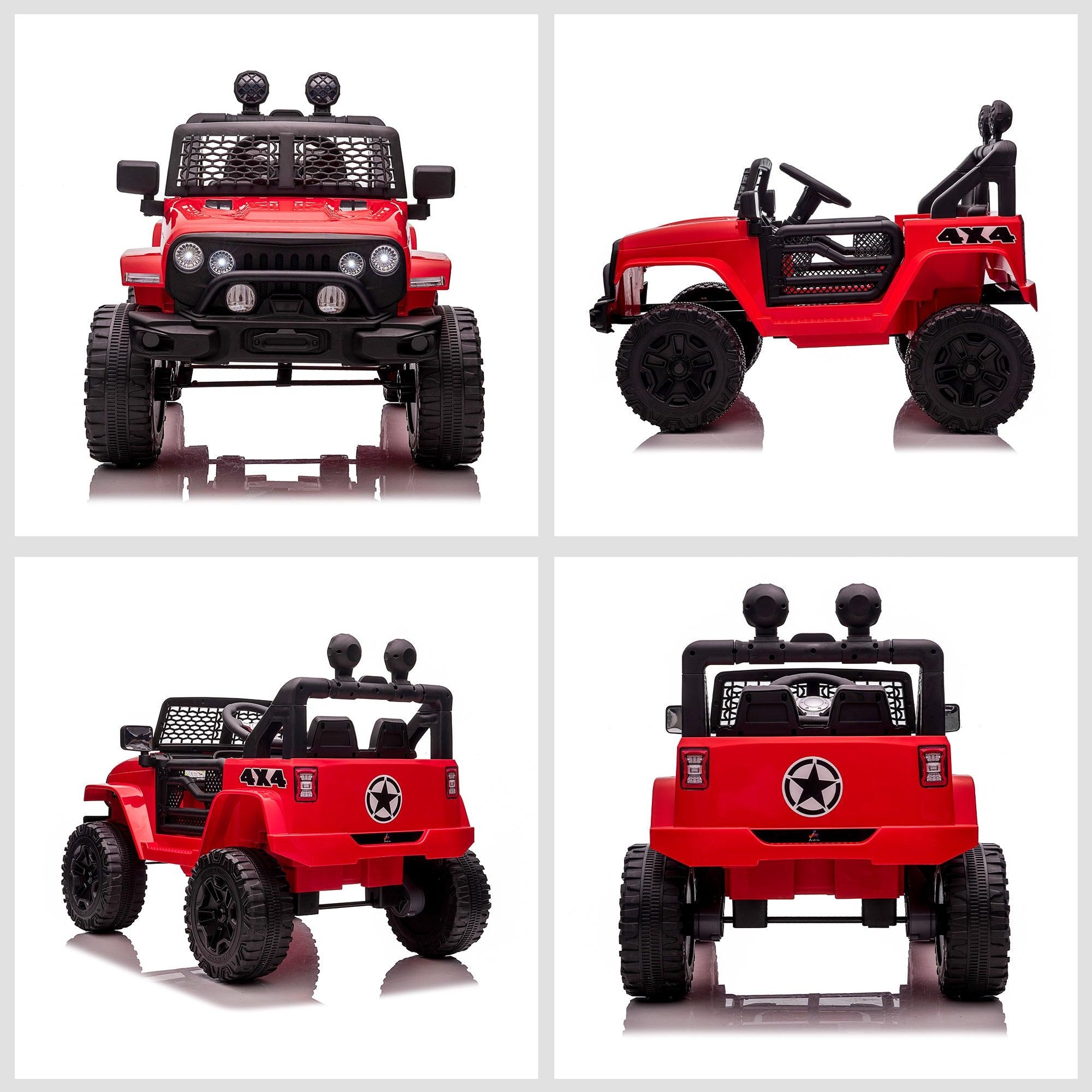 12V Kids Ride On Truck with Parent Remote Control - Electric Battery Powered Toy Car with Spring Suspension, Adjustable Speed, LED Lights & Horn - Perfect for Indoor/Outdoor Play, Birthday Gifts & Toddler Development (Red)