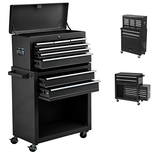 Heavy Duty 8-Drawer Rolling Tool Chest with Wheels - Large Capacity Lockable Tool Storage Box for Garage, Workshop & Mechanics - Detachable Tool Organizer with Drawers (Black) - Perfect for Professional Mechanics, DIY Enthusiasts & Home Garage Organization