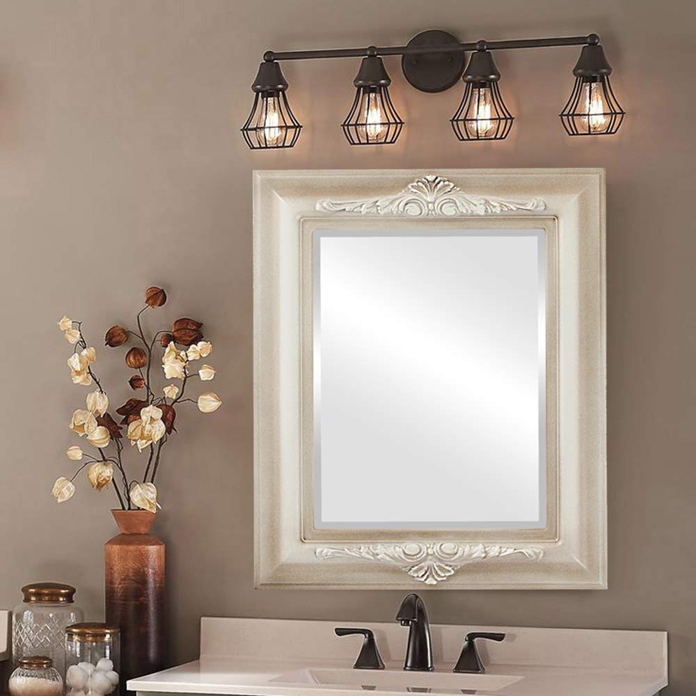 Winchester Style Taupe Rectangle Beveled Wall Mirror - 27x33 Inches - Elegant Home Decor for Living Room, Bedroom & Entryway