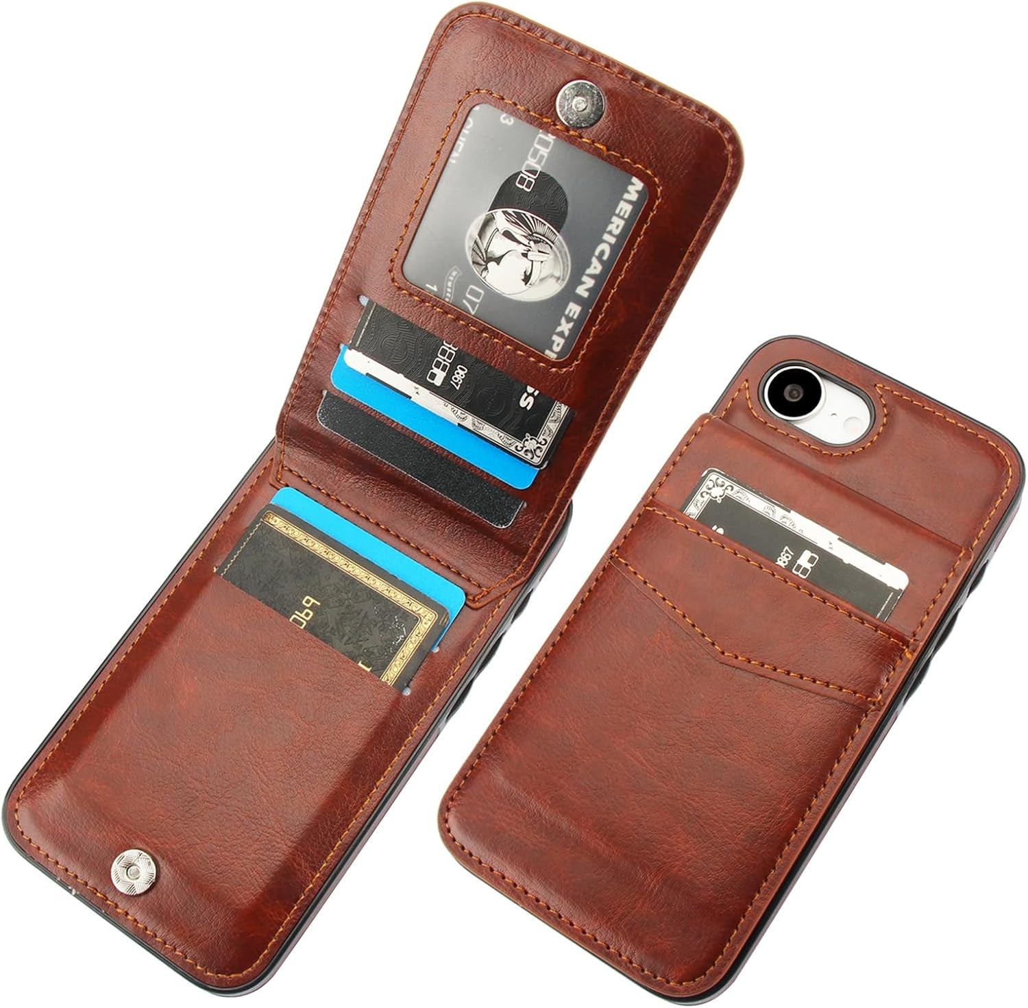 Premium Leather iPhone 16E Wallet Case with Credit Card Slots - Slim Protective Phone Cover for Everyday Use, Travel & Business (Black)