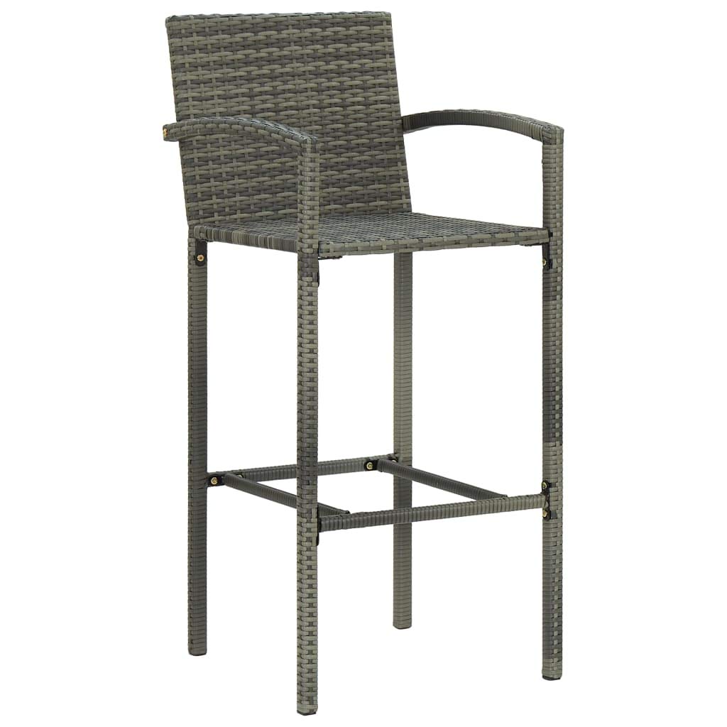 Poly Rattan Bar Stools Set of 2 - Lightweight Indoor Outdoor Armchairs with Rattan Look - Perfect for Patio, Deck, Kitchen Island & Dining Room (Gray) - Fast Shipping