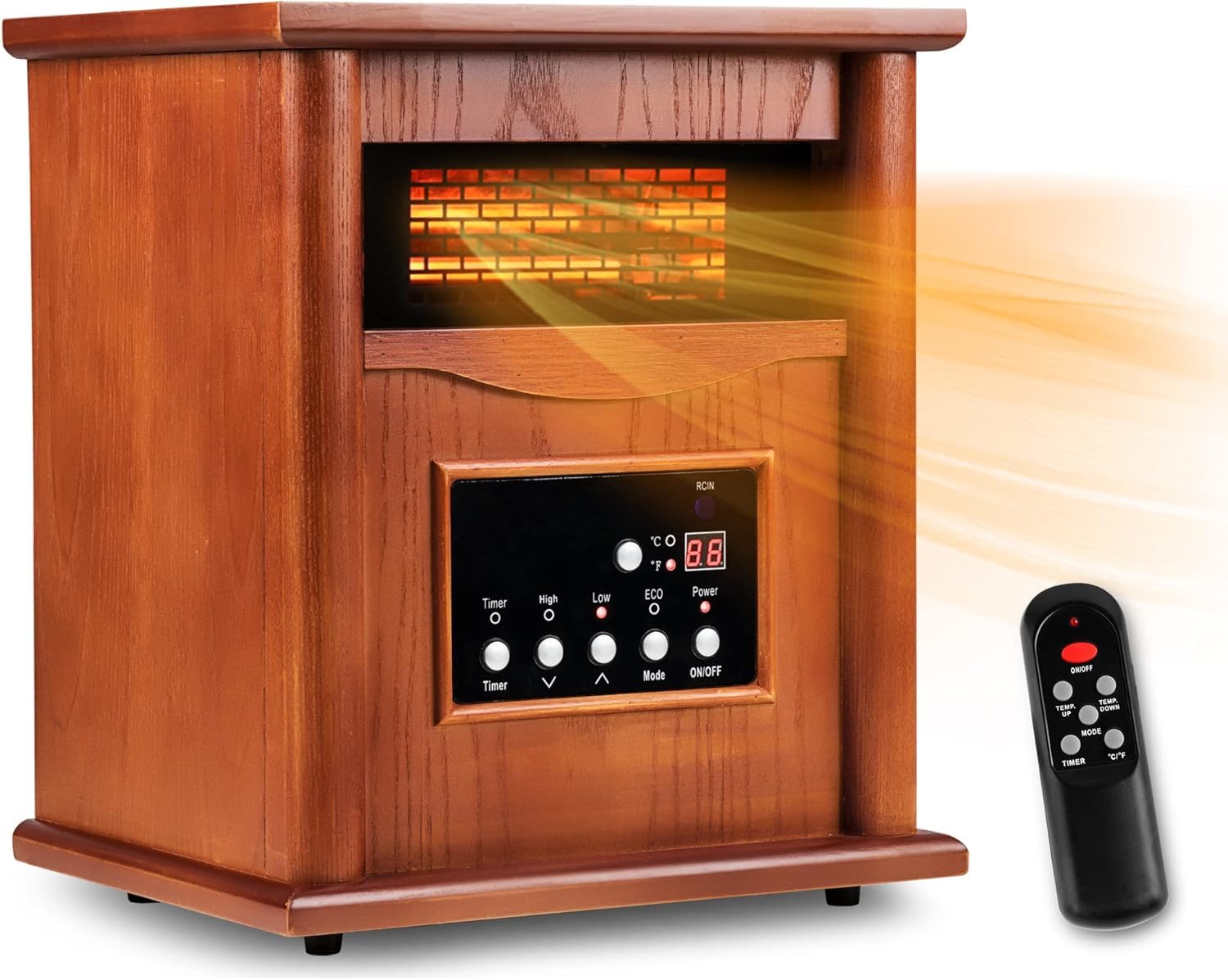 1500W Electric Infrared Space Heater with Remote Control - Quartz Indoor Heater for Large Rooms & Basements | 3 Heat Settings, 12H Timer, Tip-Over & Overheat Protection | Perfect for Home, Office & Winter Heating (Light)