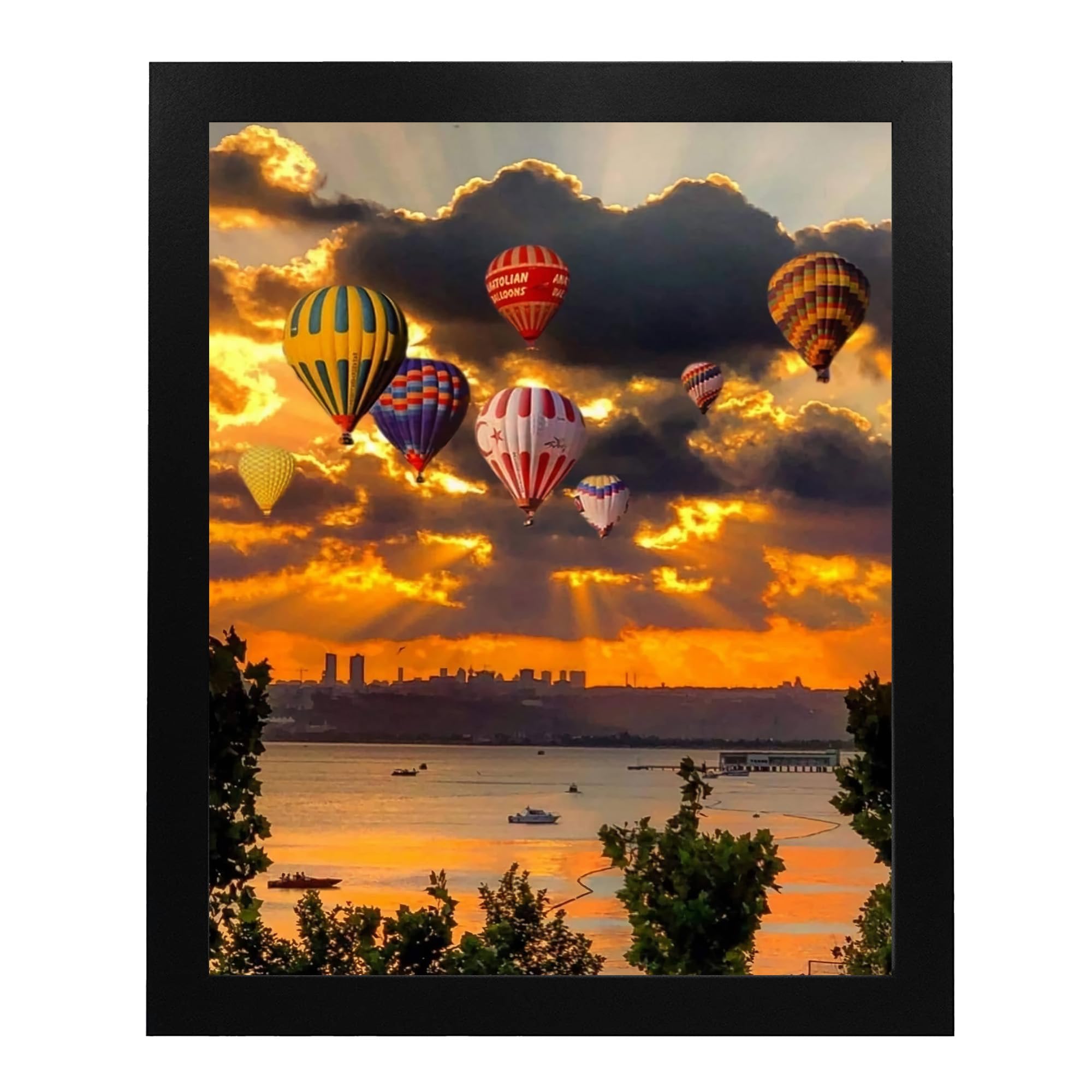 Modern Sunset Sea Landscape Wall Art Print - Hot Air Balloons Over Ocean Contemporary Decor for Living Room, Bedroom & Office - Unframed 8x10 Inches - Perfect for Home Aesthetic & Gift Giving