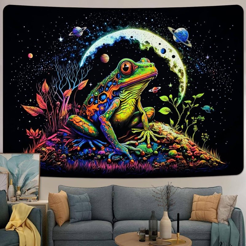 Space Frog Official Glow Tapestry UV Art Decor - Vibrant Blacklight Poster for Bedroom, Dorm, or Party Wall Decor