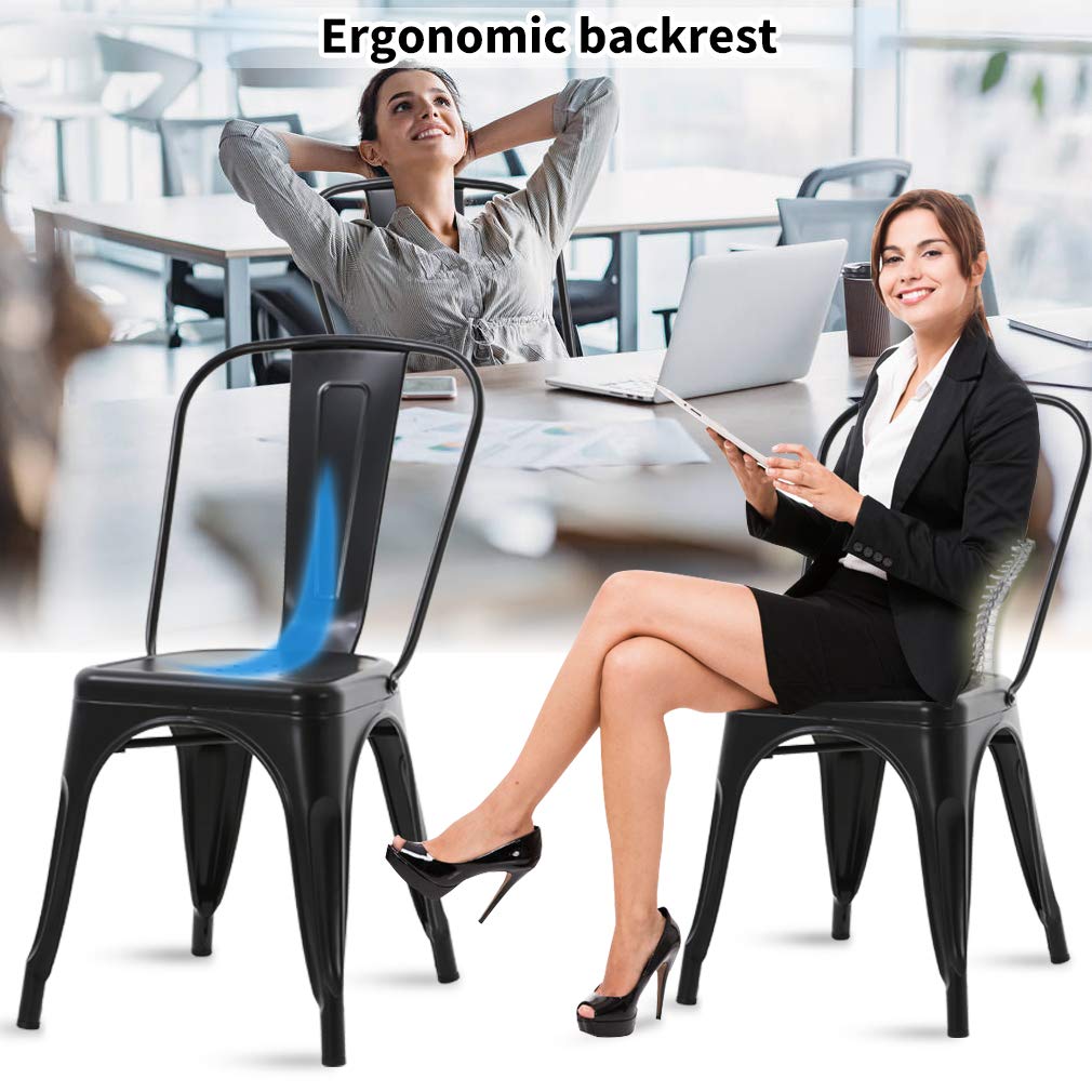 Stylish Metal Dining Chairs - Set of 2 Stackable Indoor/Outdoor Bistro Chairs for Kitchen, Cafe, Restaurant & Pub - Industrial Farmhouse Design with 330Lbs Weight Capacity - Perfect for Patio, Garden, Dining Room & Commercial Spaces