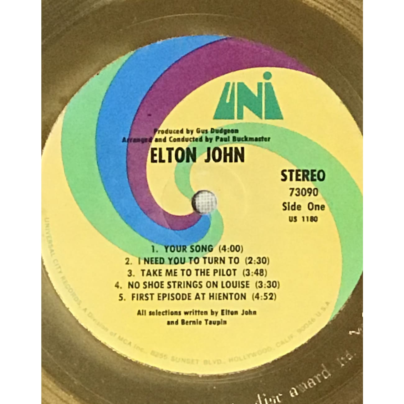 Elton John 1970 Debut Album White Matte RIAA Gold LP Award - Rare Collectible Vinyl Record for Music Enthusiasts & Home Decor
