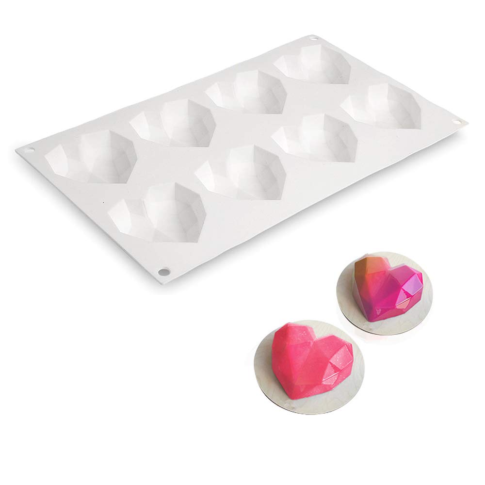 Beicemania® 3D Heart-Shaped Silicone Cake Mold - Small Chocolate & Mousse Baking Tin with White Diamond Design | Perfect for Valentine's Day, Birthday Cakes, and DIY Desserts