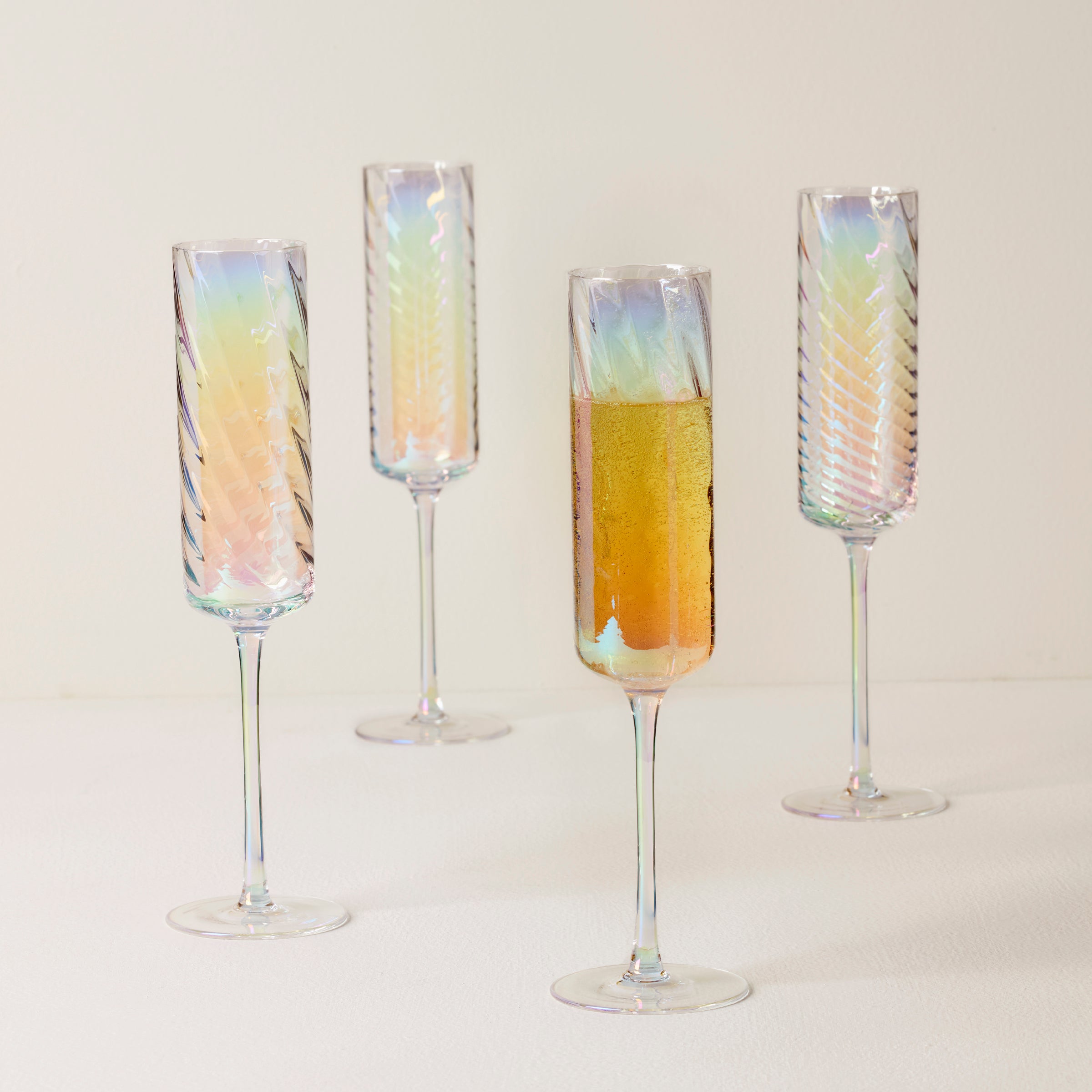 Tuscany Classics Iridescent Flute Glasses Set of 4 - Elegant Champagne Glasses for Weddings, Parties & Special Occasions
