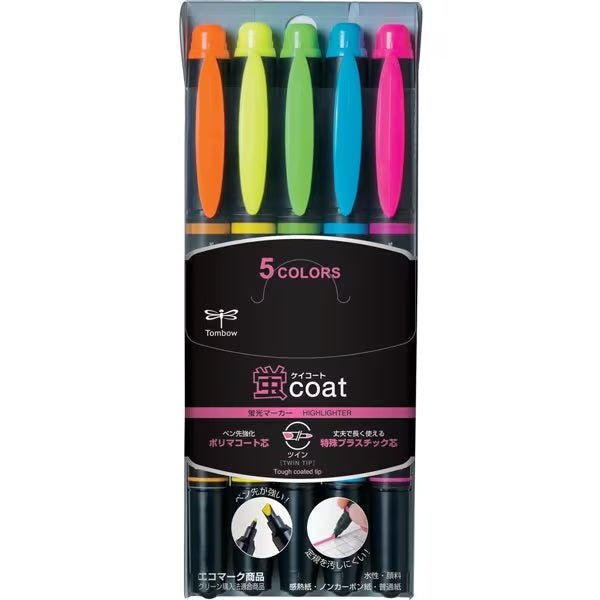Kei Coat Dual Tip Highlighter Set by Tombow - 6 Vibrant Colors for Bullet Journaling, Note Taking & Art Projects - Perfect for Students, Artists & Office Use
