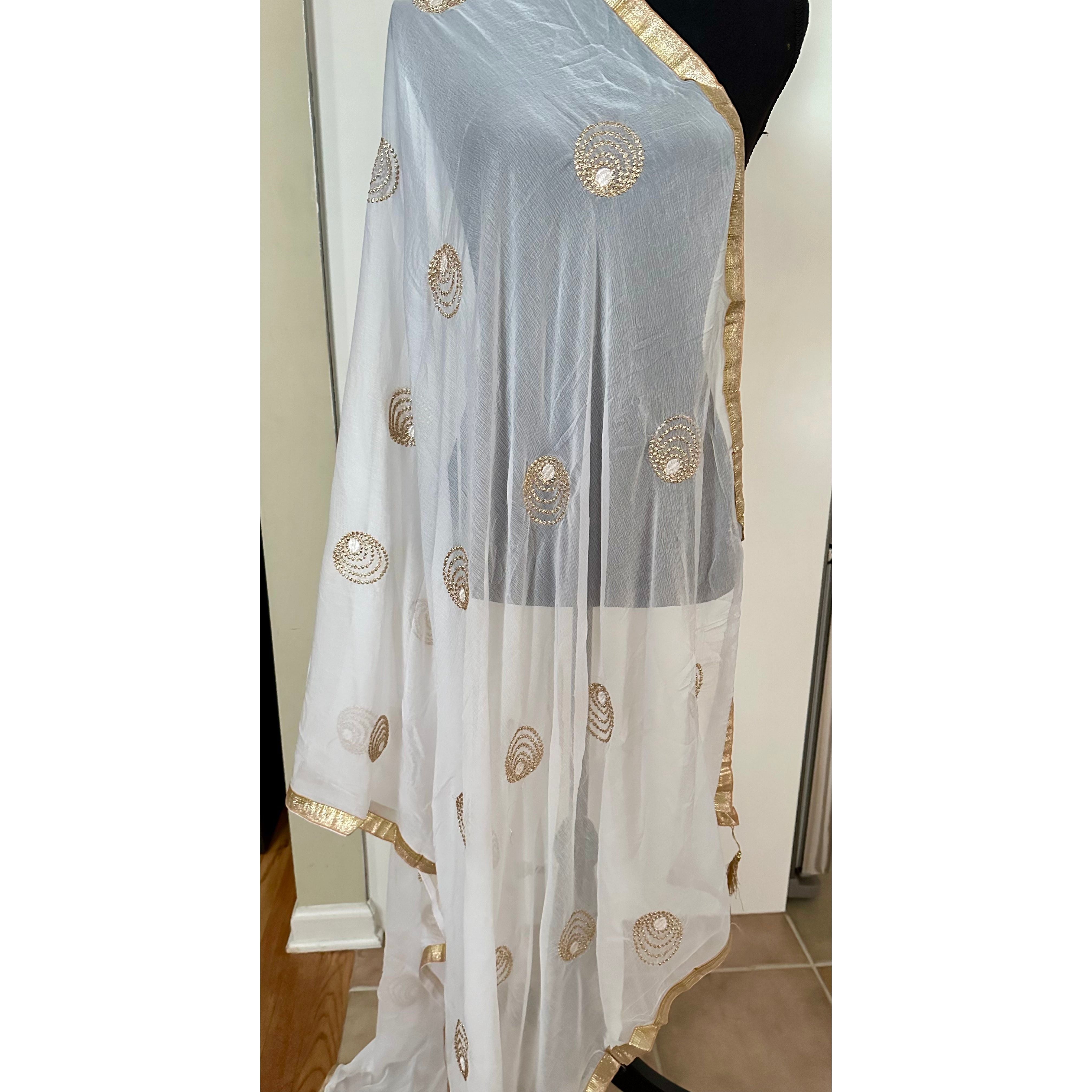 Elegant White and Gold Dupatta Scarf - Perfect for Weddings, Parties & Festive Occasions | Lightweight & Stylish Accessory for Women