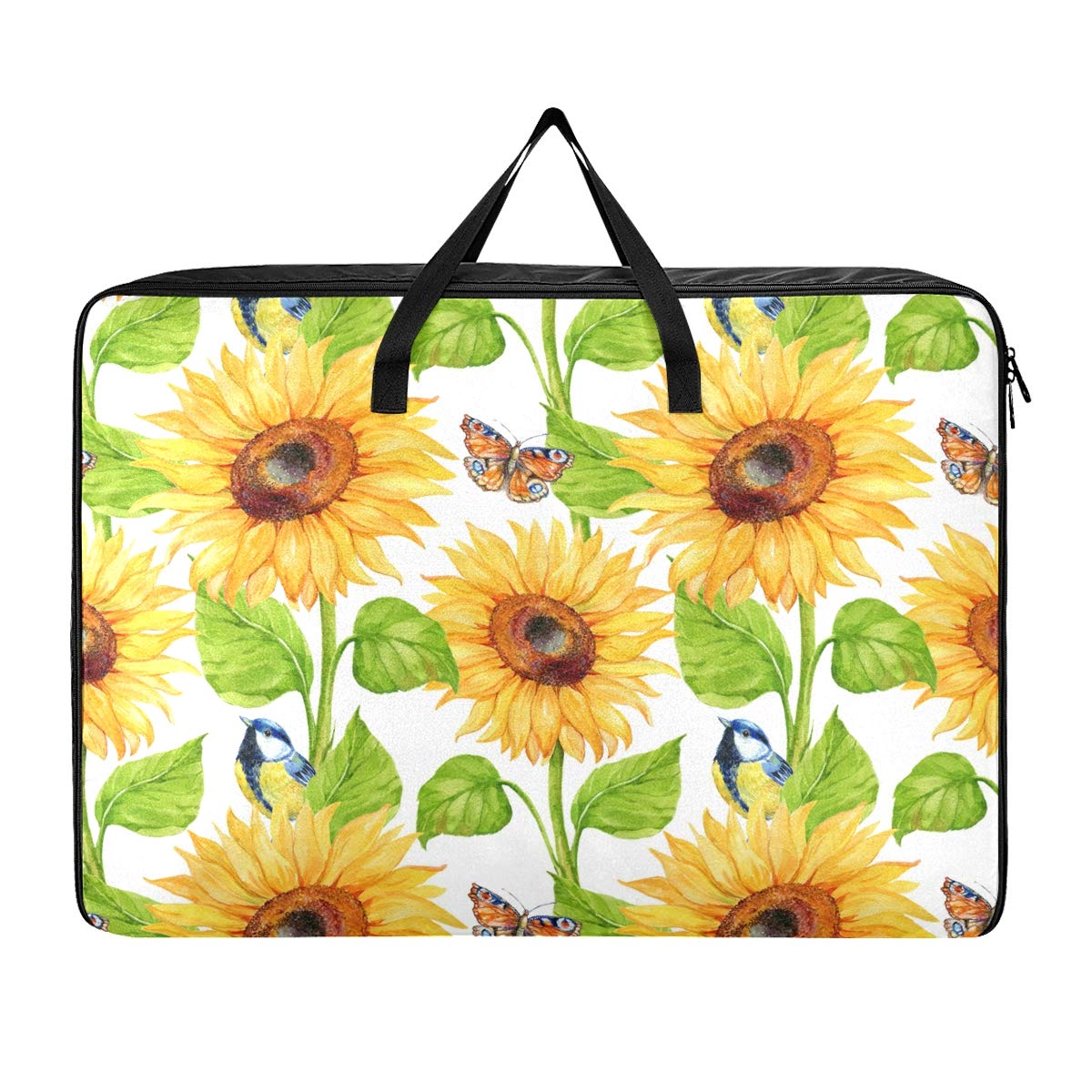 MCHIVER Quilt Storage Bag with Clear Window & Carry Handles - Large Under Bed Storage Organizer for Blankets, Clothes, Seasonal Items | Watercolor Sunflower Butterfly Design | Perfect for Closet, Bedroom, Dorm Organization & Space Saving