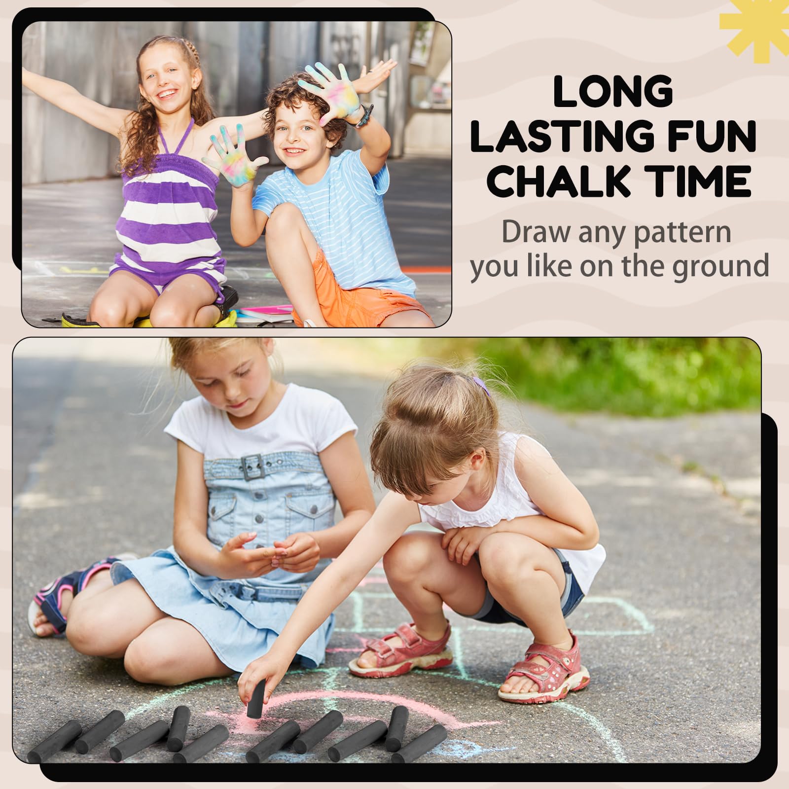Fulmoon 40 Pcs Jumbo Non-Toxic Sidewalk Chalk for Kids & Adults - Large Washable Outdoor Chalk for Street Art, Drawing, Painting, Graffiti & Classroom Activities (Black, Round Style) - Perfect for Birthday Parties, School Projects & Summer Outdoor Fun