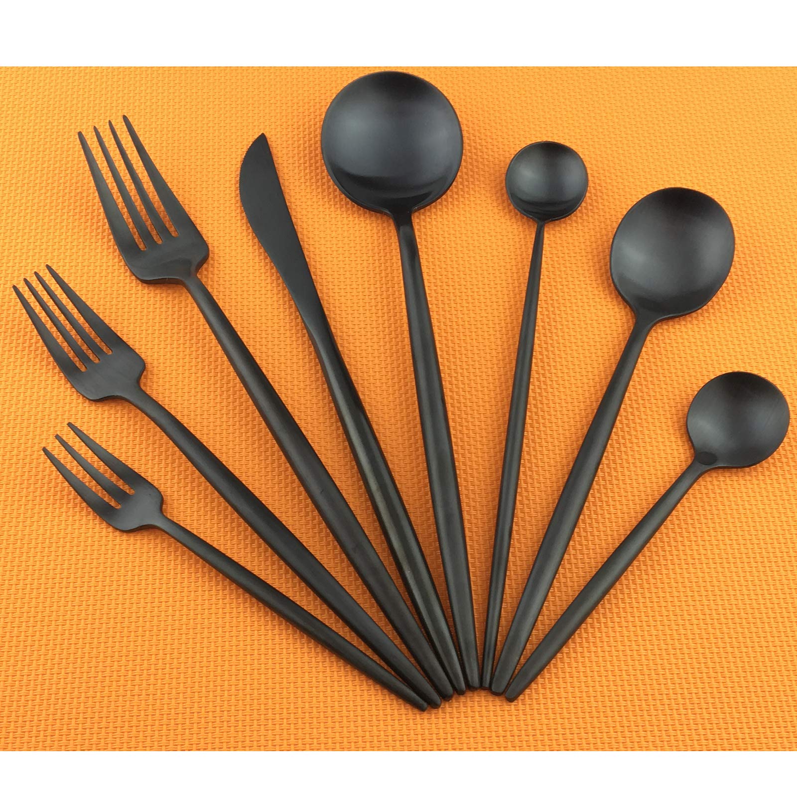 Premium 8-Piece Stainless Steel Flatware Set - 18/10 Matte Black Silverware (Forks, Spoons, Knives) - Durable Reusable Cutlery for Everyday Dining, Dinner Parties & Gifts - Elegant Tableware for Home, Restaurant & Outdoor Use