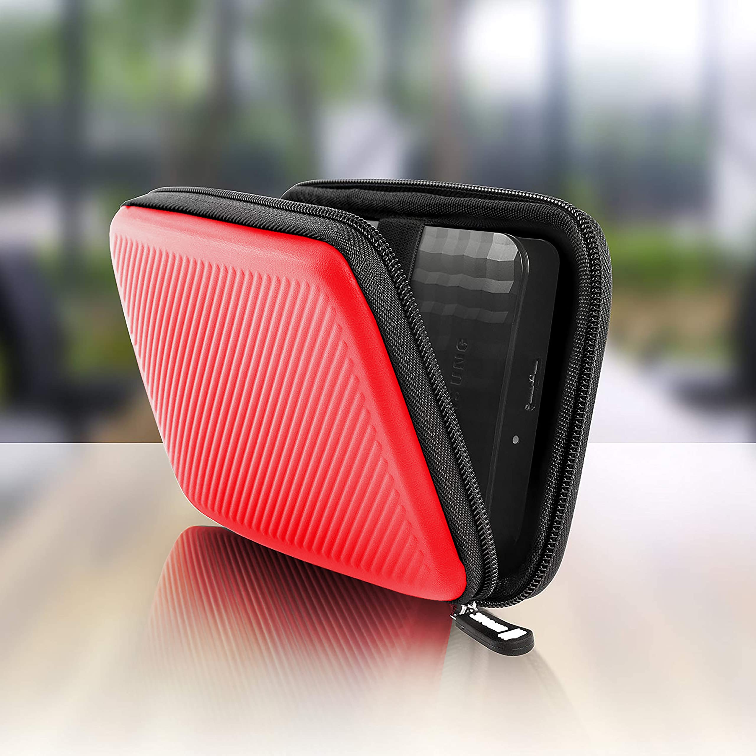 Duronic HDC2/RD Portable EVA Hard Drive Case - Protective Storage Pouch for External Hard Drives & Cables (Red) | Compatible with WD, Toshiba, Seagate, Samsung | Lightweight Travel & Office Data Protection Solution