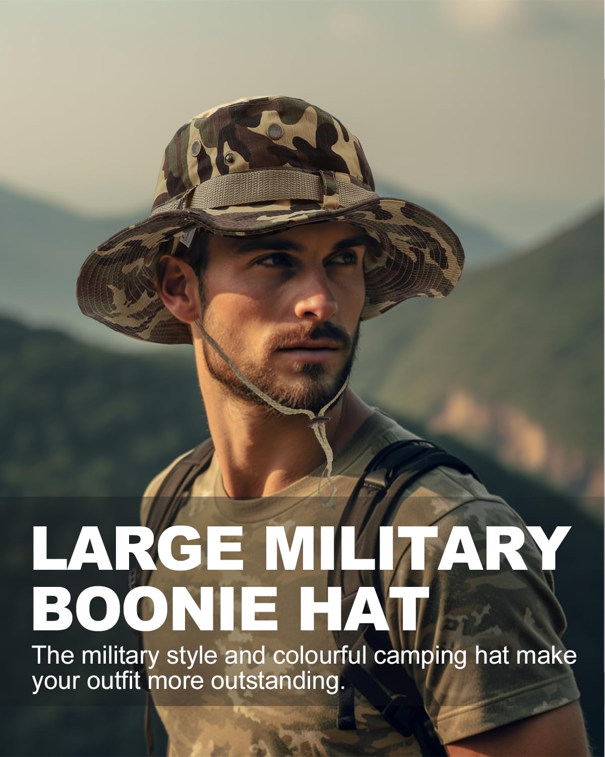 Zylioo XXL Oversized Boonie Sun Hat - Military Tactical Safari Hat for Big Heads - Lightweight Hunting Hat with Adjustable Strap - Perfect for Outdoor Adventures, Hiking, Fishing & Beach Activities