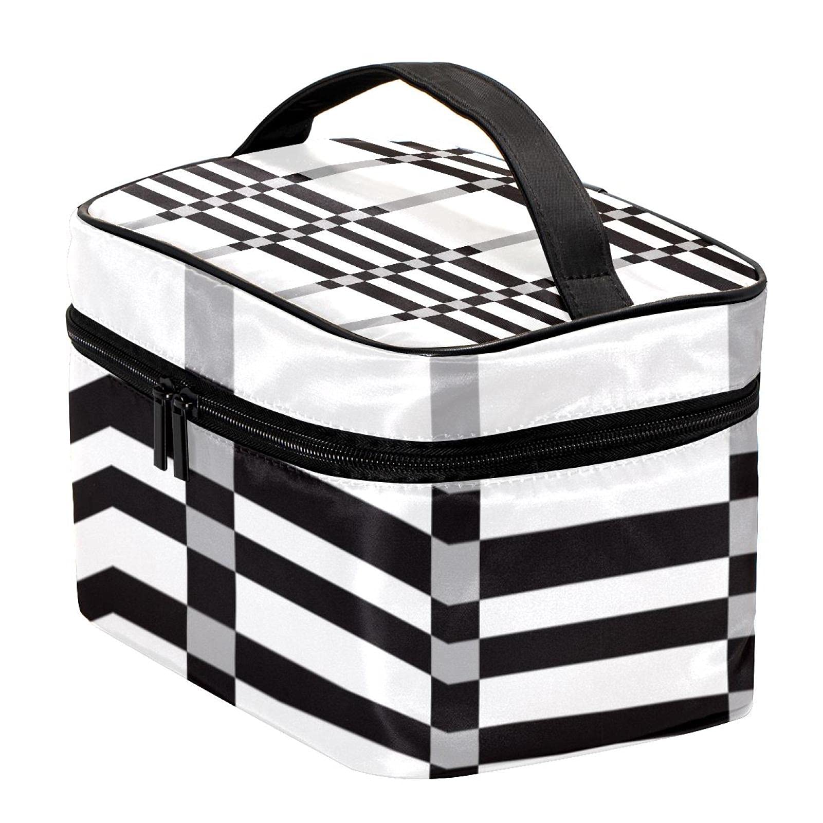 Black Plaid Check Travel Makeup Bag - Large Cosmetic Organizer for Women & Girls - Perfect for Travel & Daily Use