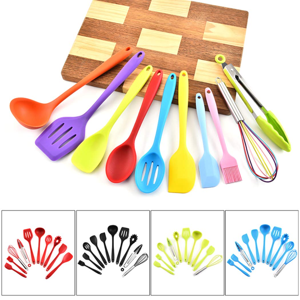 Hoshen 10-Piece Non-Stick Silicone Kitchen Utensil Set - 5 Colorful Heat-Resistant Spatulas for Cooking, Baking & Frying - Perfect for Non-Stick Pans, Pots & Bakeware