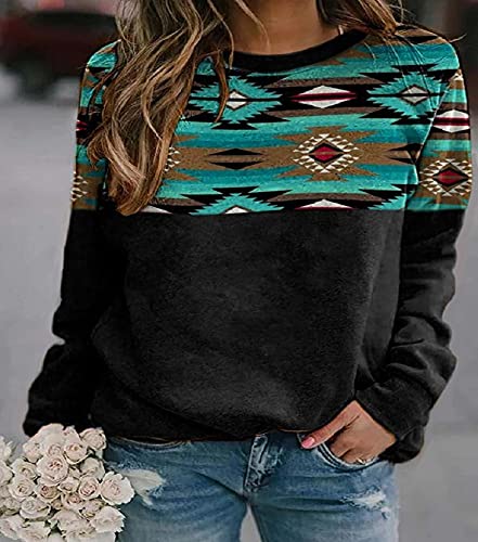 Aztec Sweatshirt Women - Retro Crewneck Long Sleeve for Casual Wear