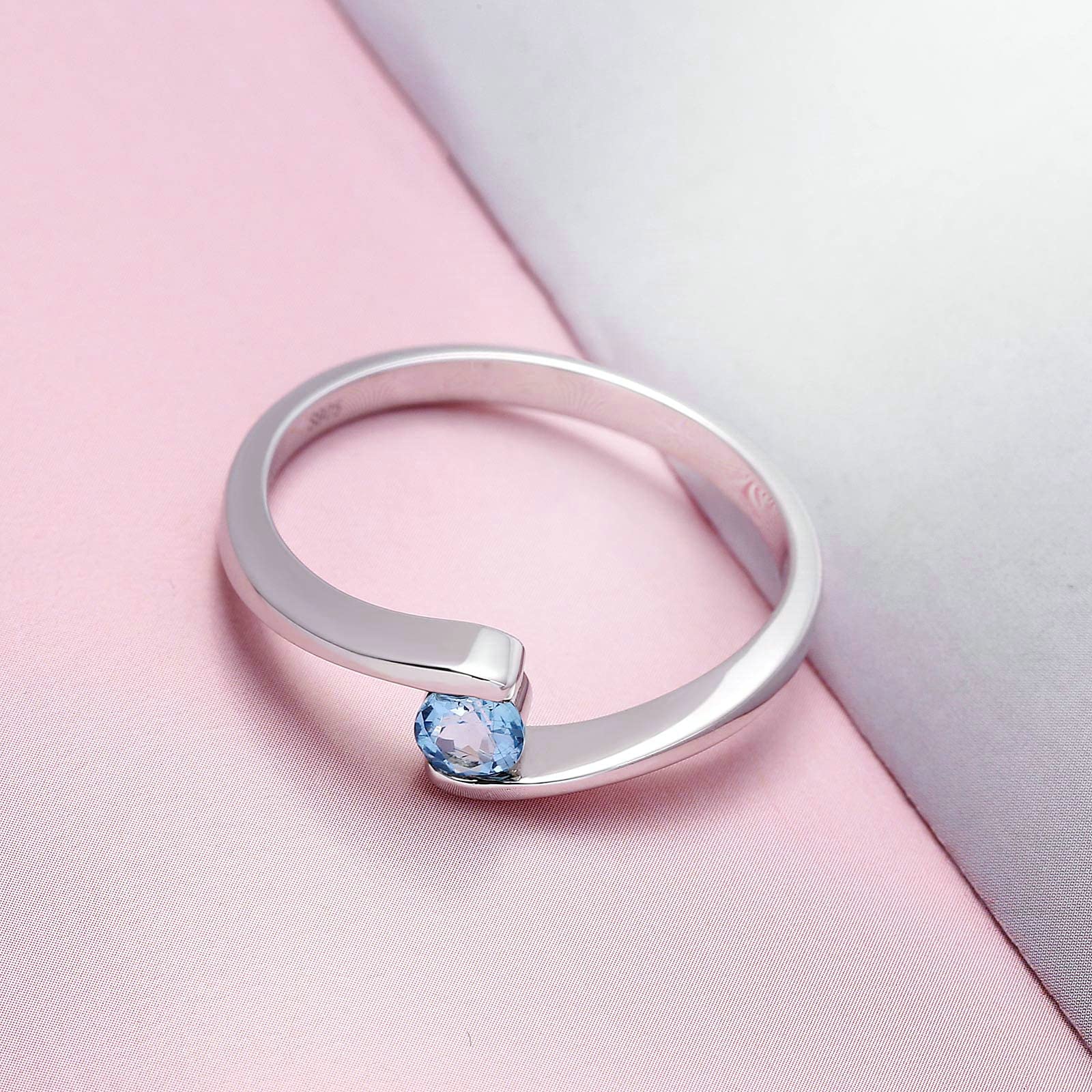 Gualiy Sterling Silver Rings for Women - Elegant Blue Round Topaz Wedding & Engagement Rings, Sizes 4-11 | Perfect for Proposals, Anniversaries & Special Occasions