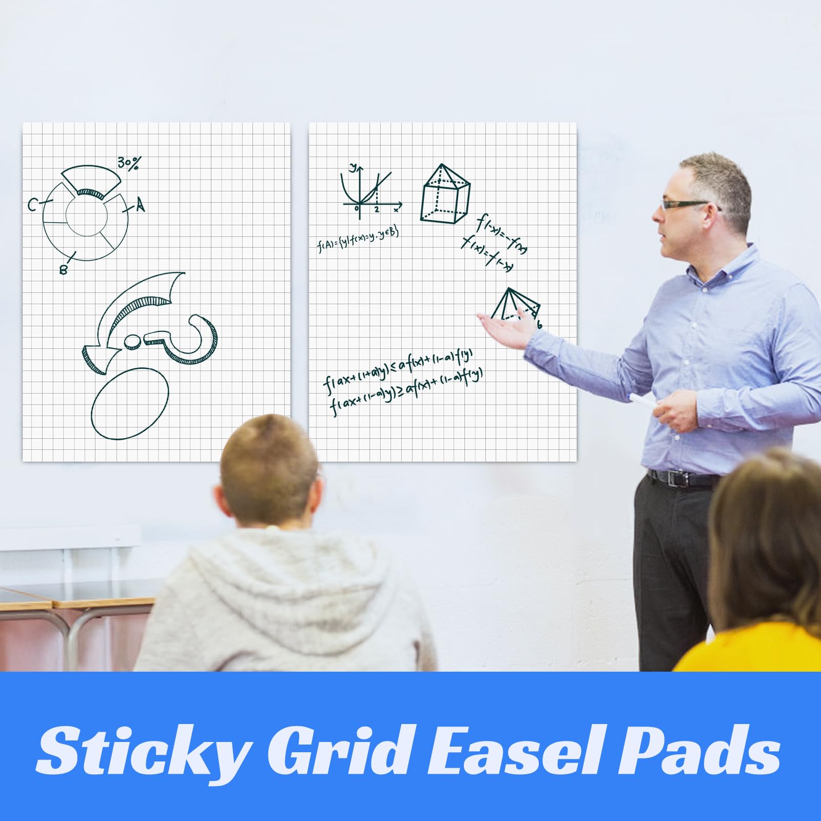 Nortix Sticky Easel Pad, 25x30 Inches Large Self Stick Grid Flip Chart Paper with Dry Erase Surface - 30 Sheets per Pad, 6 Pads for Office Meetings, Training Sessions, Brainstorming & Creative Doodling