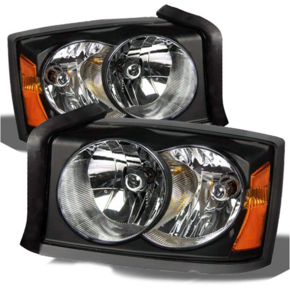 2005-2007 Dodge Dakota Black Bezel Replacement Headlights Pair - Left & Right Headlamps for Improved Night Visibility | Perfect for Off-Roading, Night Driving & Truck Upgrades