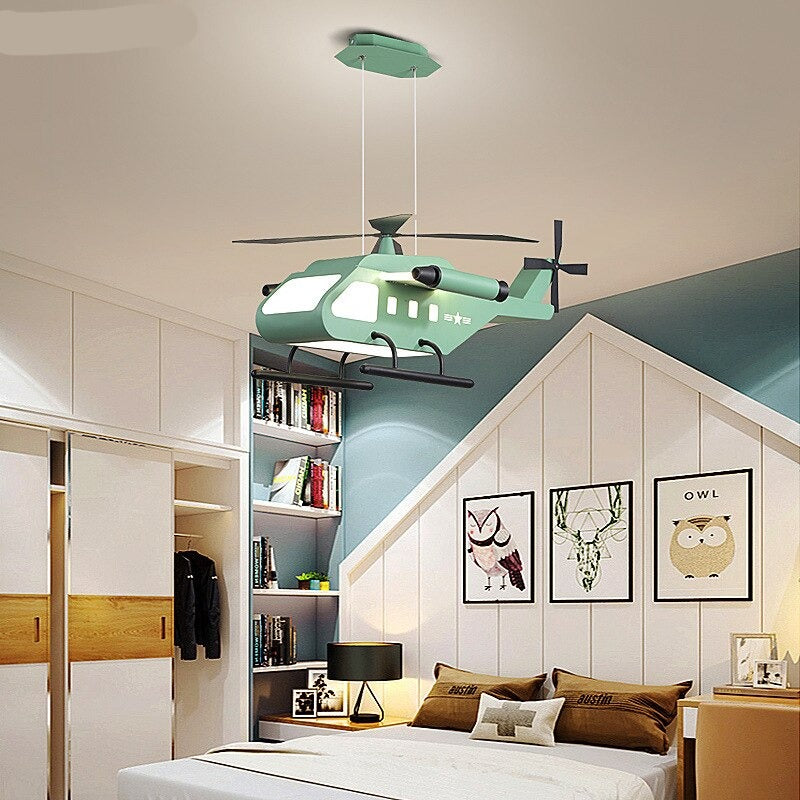 LED Helicopter Ceiling Light - War Helicopter Chandelier for Kids Room Decor, Boys Bedroom Lighting, Playroom & Nursery Night Light