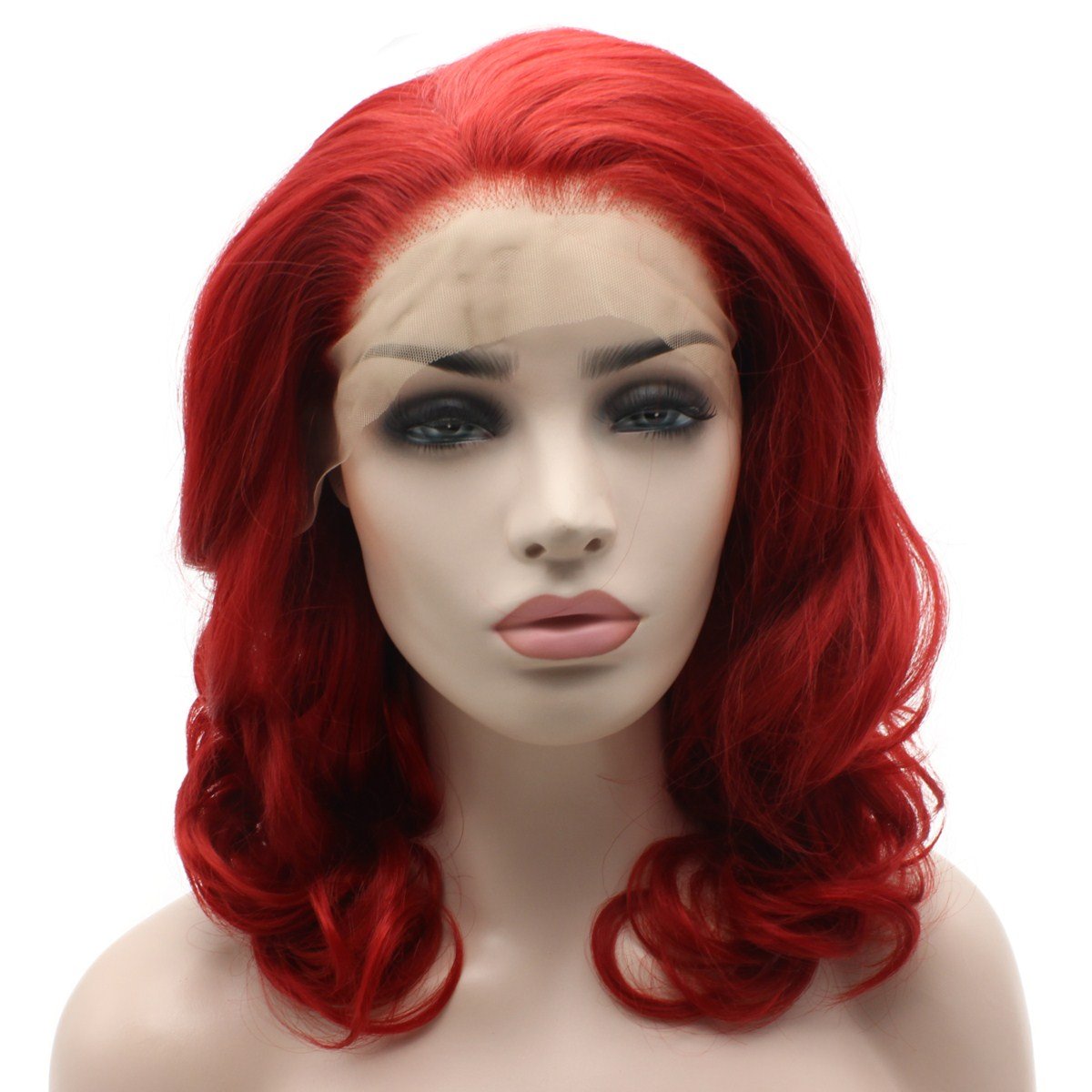Iewig Heat Resistant Synthetic Lace Front Wig - Shoulder Length Red Hair with Half Hand-Tied Fibers | Perfect for Cosplay, Halloween, Daily Wear & Special Occasions
