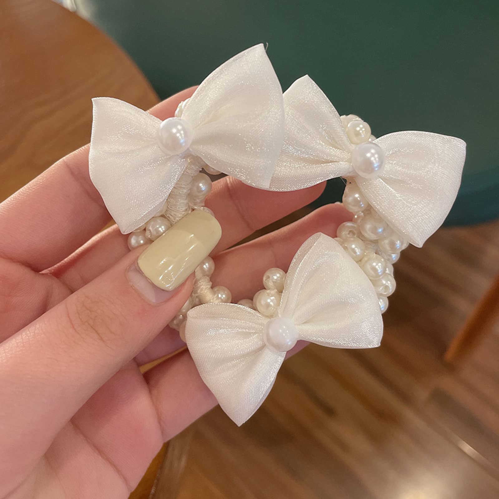 2Pcs Spring Bowknot Pearl Hair Ropes for Girls - Elegant Hair Circle Headbands & Rubber Band Hair Accessories for Women, Perfect for School, Parties & Daily Styling