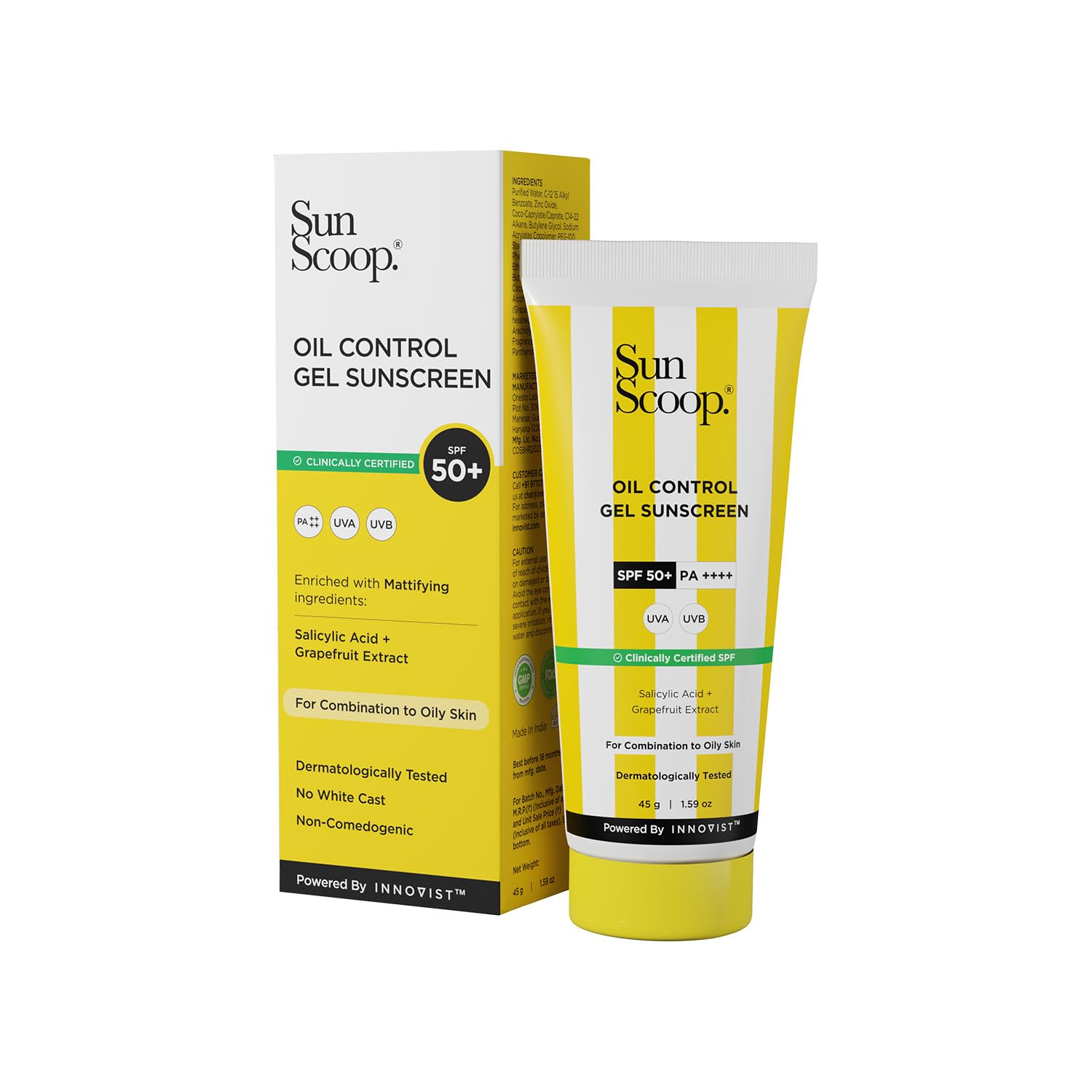 Sunscoop Oil-Control Gel Sunscreen SPF 50+ PA++++ | Mineral & Petroleum Free | Mattifying Face Sunscreen for Oily Skin | Lightweight Non-Greasy Formula | Pore Unclogging & Anti-Aging | 45g | Perfect for Outdoor Activities, Beach Days & Daily Sun Protection