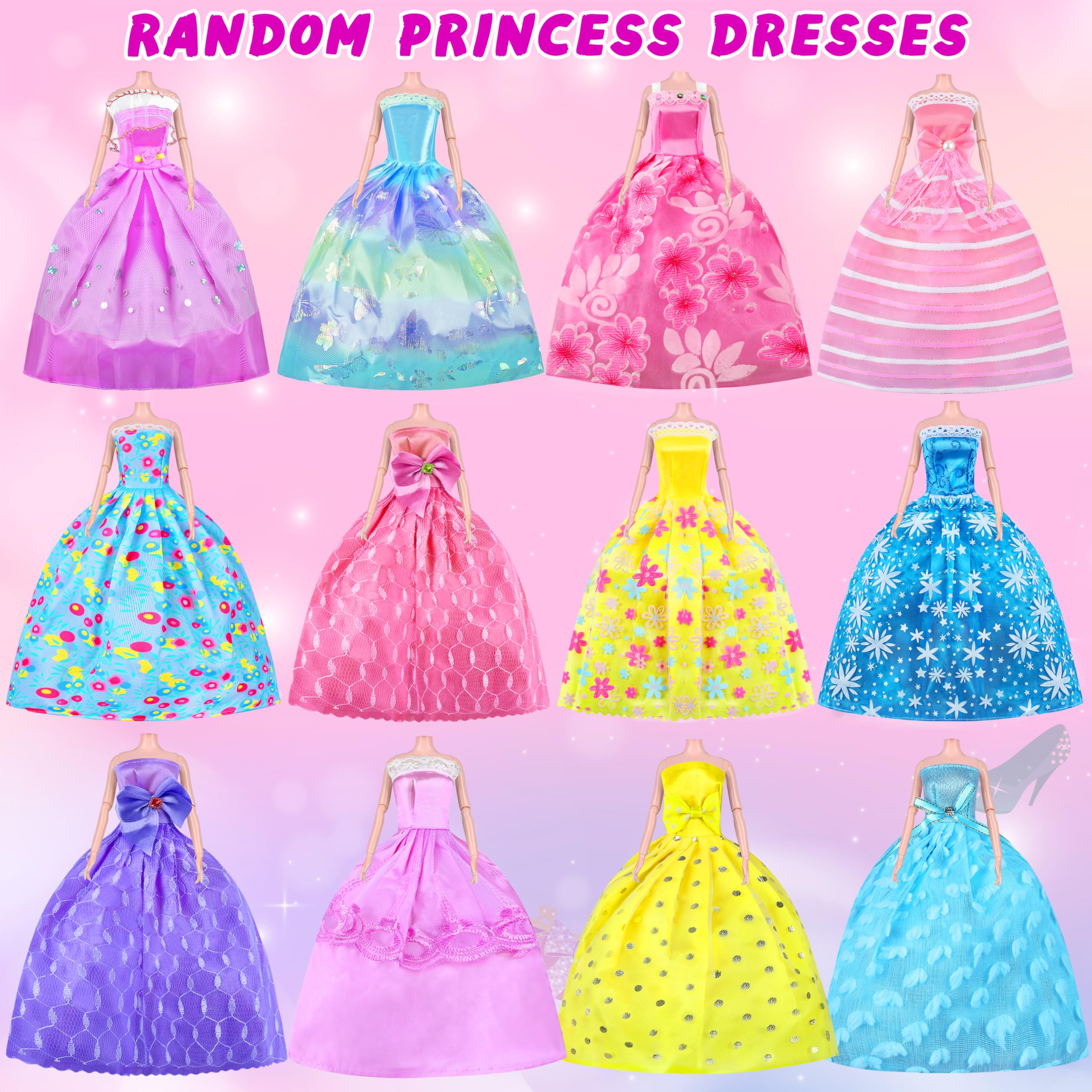 135-Piece Doll Clothes & Accessories Set with Fashion Dresses, Princess Gowns, Tops, Pants, Swimsuits & Shoes - Perfect Dress Up Toys for Girls, Kids & Toddlers - Great Gift for Birthday & Pretend Play
