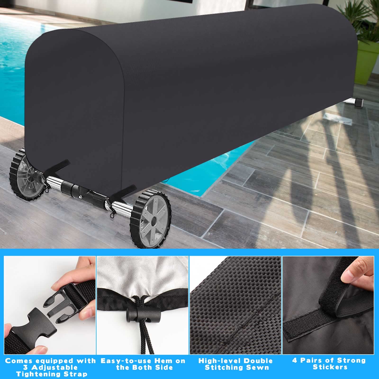 Heavy Duty 24ft Solar Pool Cover Reel - UV Resistant, Waterproof Inground Swimming Pool Blanket Roller for Easy Storage | Perfect for Backyard, Residential & Commercial Pools