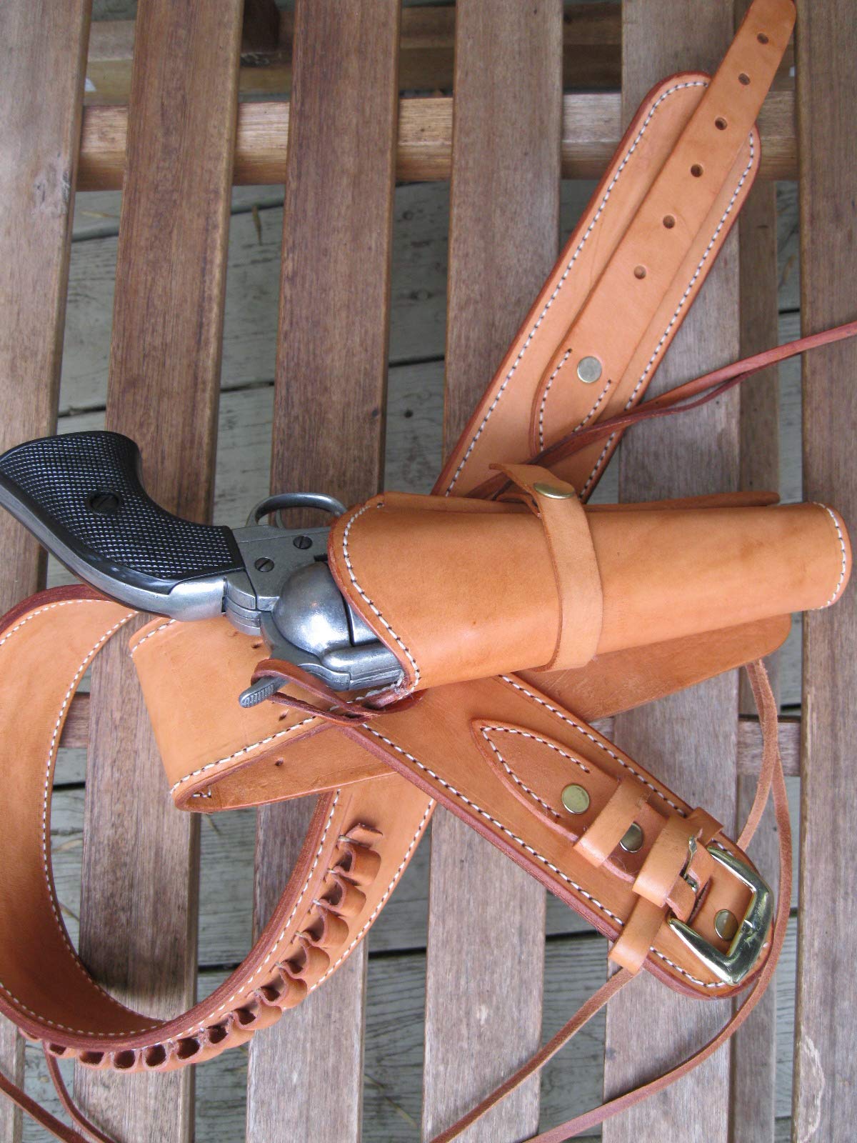 Premium Leather Gun Belt for 22 Caliber - Natural Color with Left-Handed Smooth Holster Combo - Perfect for Concealed Carry, Range Training & Outdoor Activities