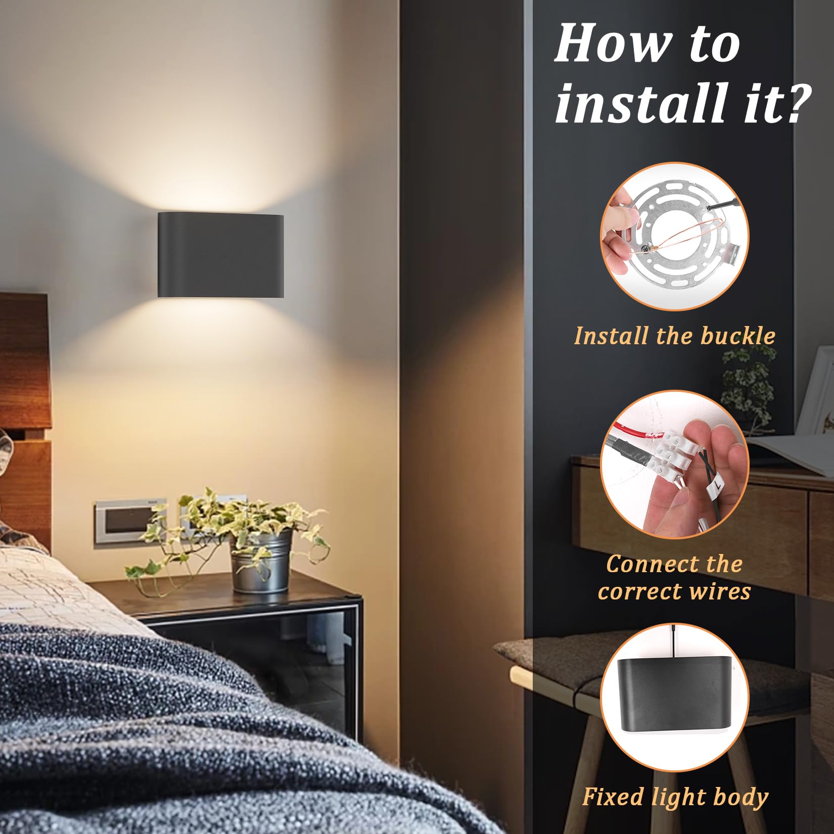 Aipsun Black LED Wall Sconces 1 Pack - Modern Hardwired Up/Down Wall Lights for Living Room, Bedroom, Hallway - Warm White 3000K with G9 Bulbs - Perfect for Ambient Lighting and Home Decor