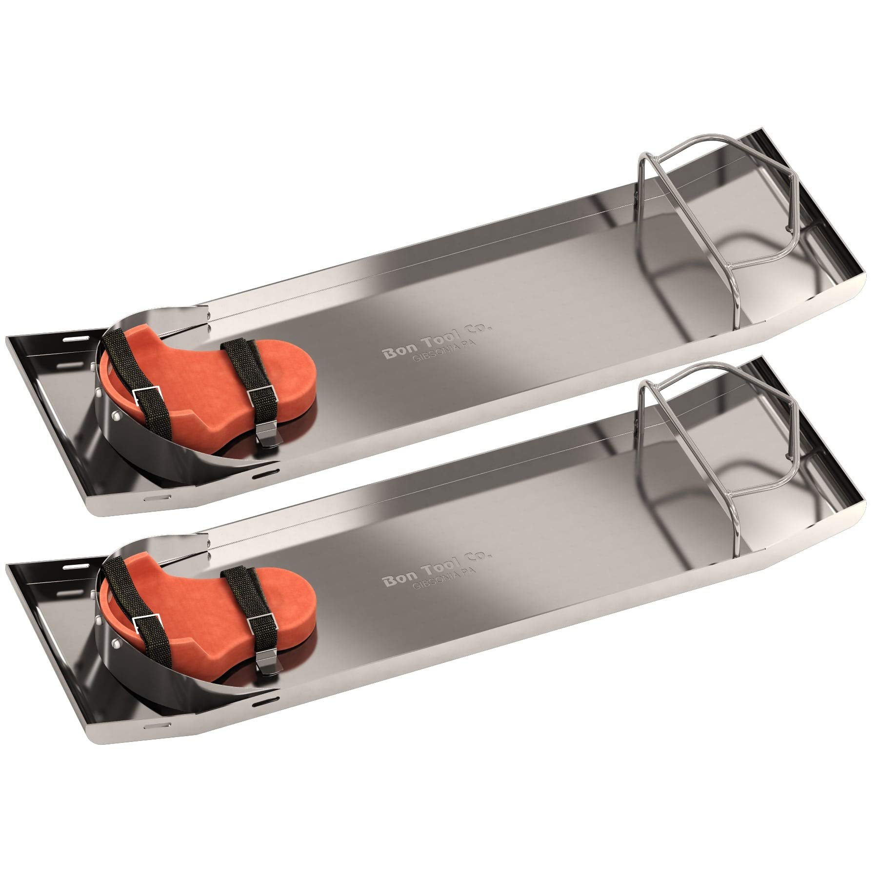 Bon Tool 82-145 Stainless Steel Curved End Knee Boards with Knee Pads - Silver, Black, Orange - Perfect for Construction, Flooring Installation & Roofing Work