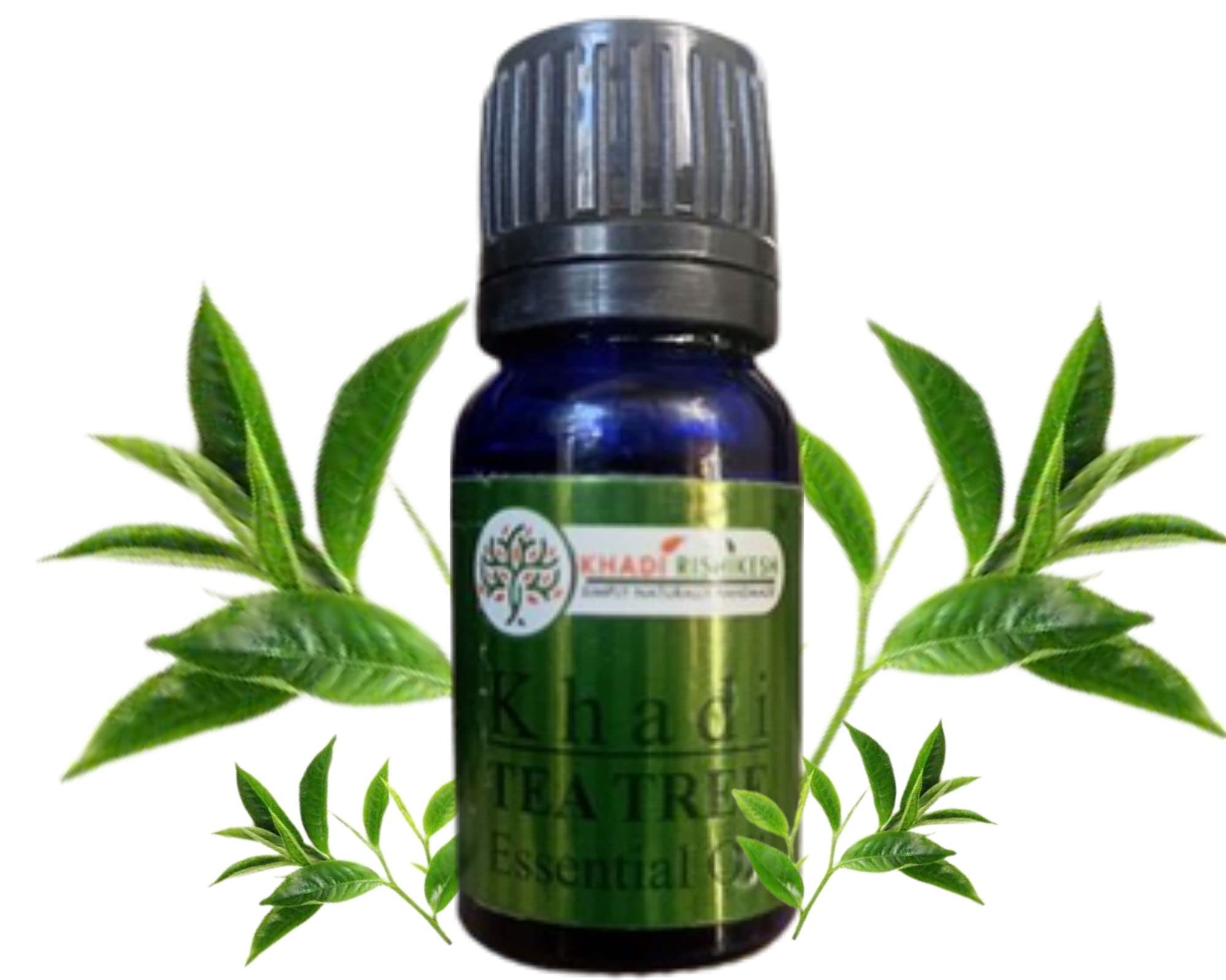 Khadi Rishikesh 100% Pure Tea Tree Essential Oil - Natural Ayurvedic Oil for Skin, Hair & Acne Care - Unisex for All Skin Types - 10ml - Perfect for Aromatherapy, DIY Beauty & Skin Treatments