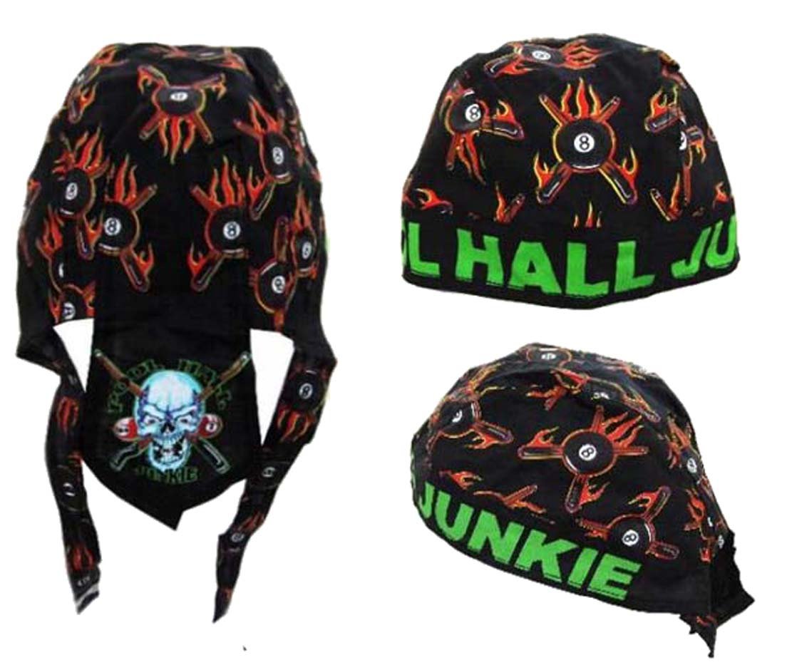 Buy 1 Get 1 Free - POLL HALL JUNKIE Billiard Skull Bandana Wrap Do Rag Hat for Men & Women - Stylish Headwear for Pool Halls, Biker Rides & Outdoor Adventures