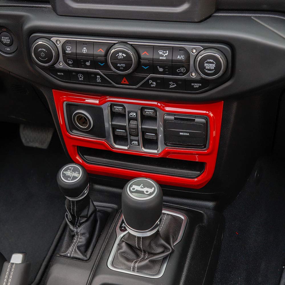 JeCar Red Center Console Window Control Panel Trim Cover for 2018-2024 Jeep Wrangler JL JLU Gladiator JT - Interior Accessories & Dashboard Upgrade - Perfect for Off-Roading & Car Customization