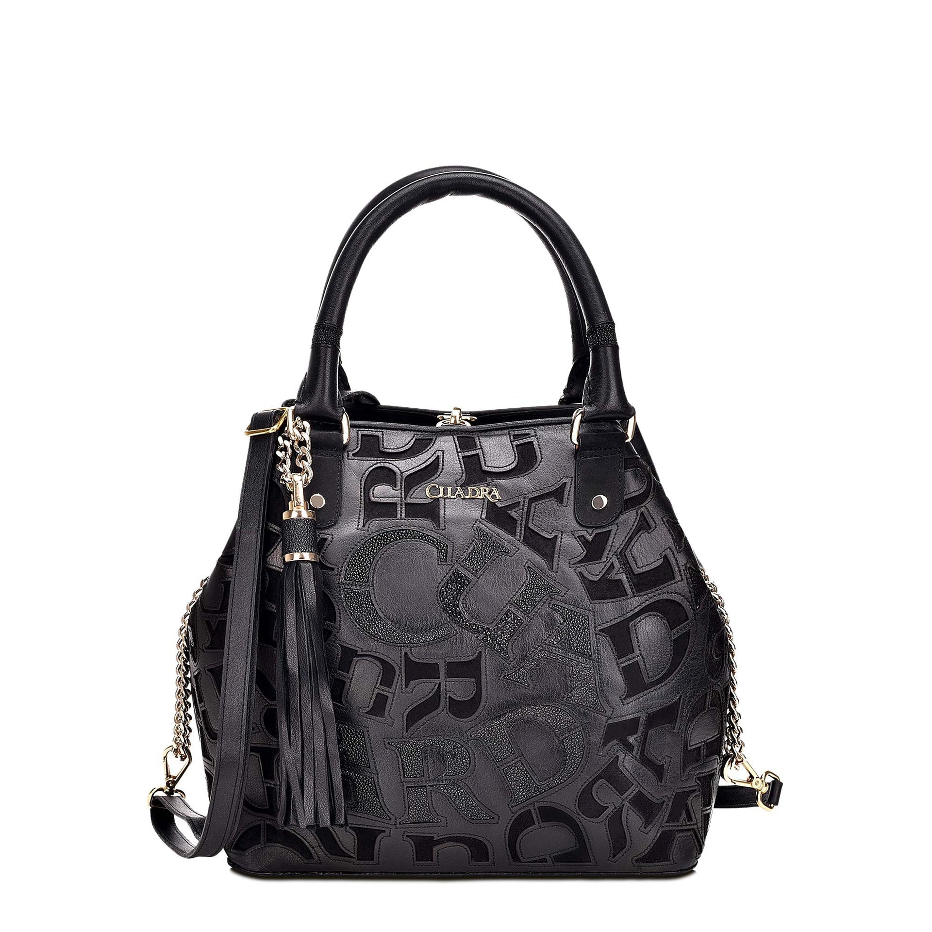 BO399MA Stylish Black Leather & Canvas Folding Tote Bag for Women - Fashionable Handbag for Work, Travel & Everyday Use