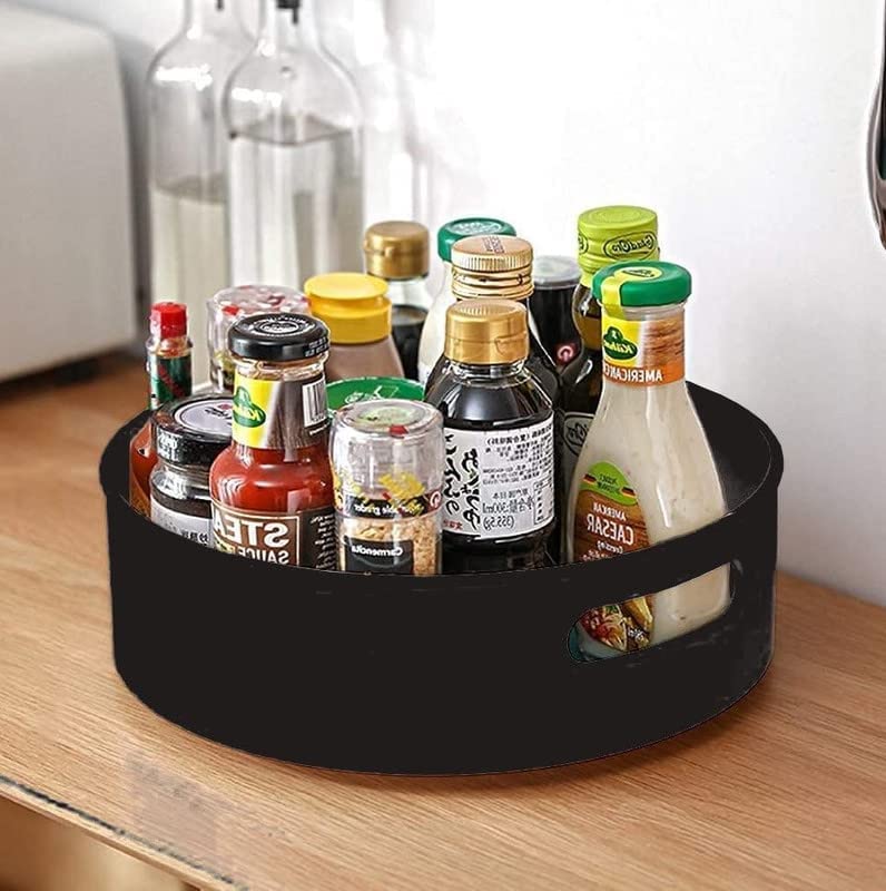 360° Rotating Lazy Susan Organizer Tray - Multi-Purpose Kitchen & Bathroom Storage for Spices, Cosmetics, Condiments | Space-Saving Spice Rack & Makeup Organizer (Black) - Perfect for Pantry, Countertop, Vanity & Office Desk Organization