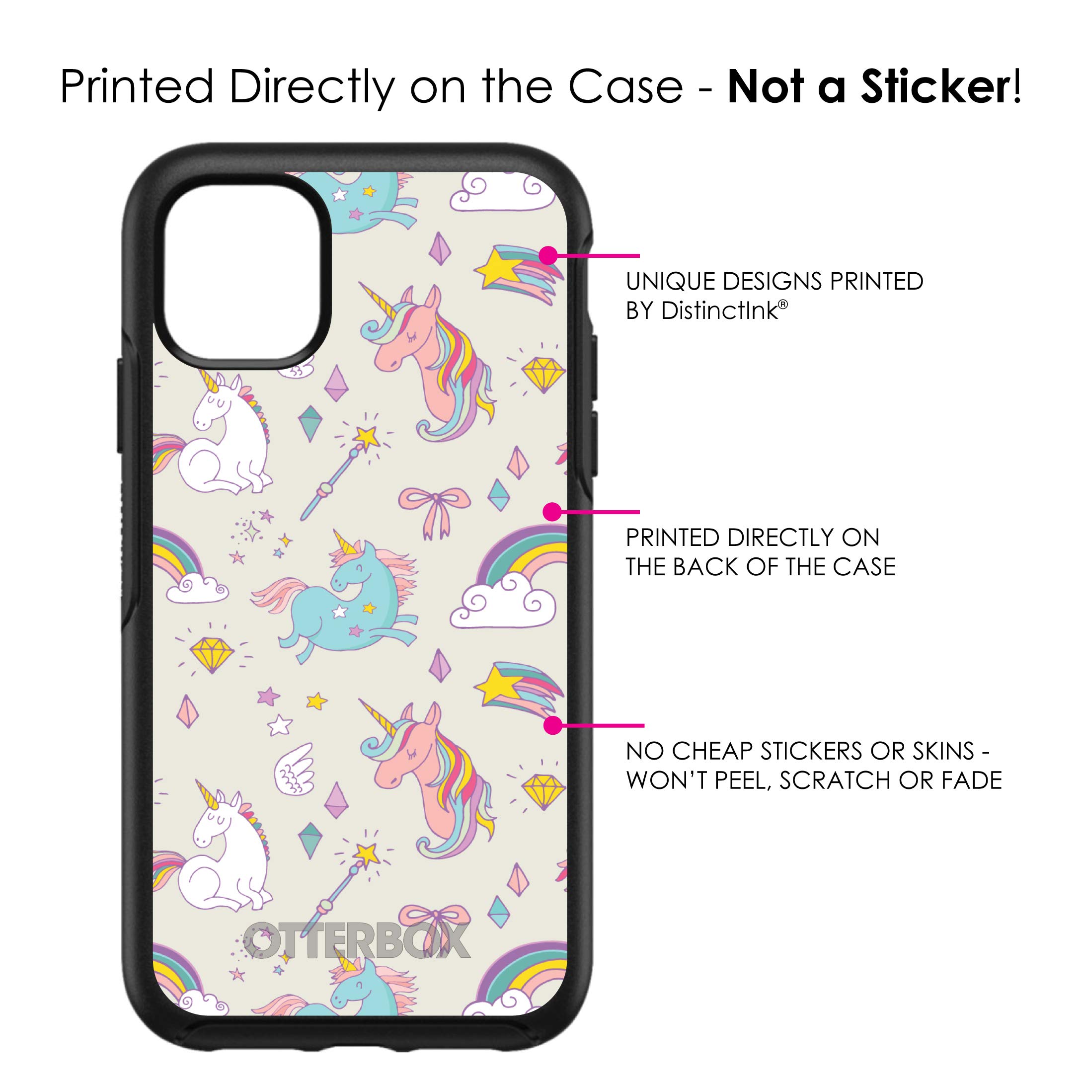 DistinctInk iPhone 11 Pro MAX Case (6.5 Inch) - Unicorn Rainbow Wand Design Beige Cover - OtterBox Symmetry Replacement - Durable Shockproof Protection - Perfect for Work, Travel & Everyday Use