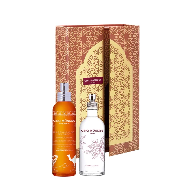 Cinq Mondes Open Sesame 2-Piece Luxury Gift Set - Argan Body Oil & Orange Blossom Body Mist for Skin & Home | Hydrating Moisturizer & Aromatic Room Spray for Spa, Self-Care & Gifting