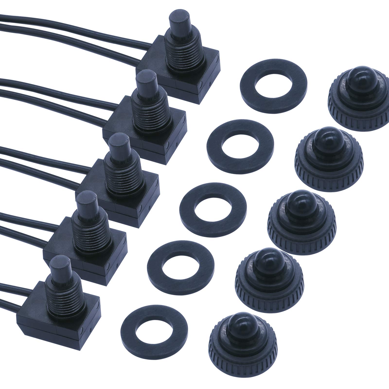 12V Waterproof Push Button Switch - Black Latching Mini ON/Off Self-Locking Micro Switch for Marine, RV, Automotive & Industrial Equipment