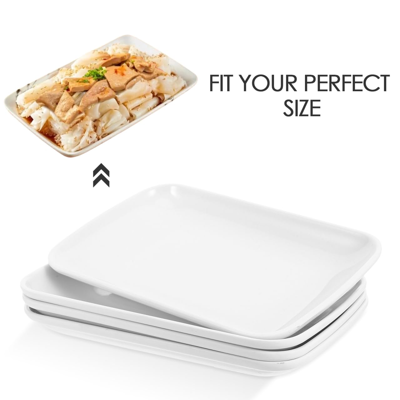 Hemoton 4-Piece 7.5 Inch White Melamine Rectangular Salad Plates - Microwave & Oven Safe Appetizer Serving Trays for Dessert, Fruit, Sushi, Dinner Parties - Perfect for Indoor/Outdoor Dining, Picnics & Entertaining
