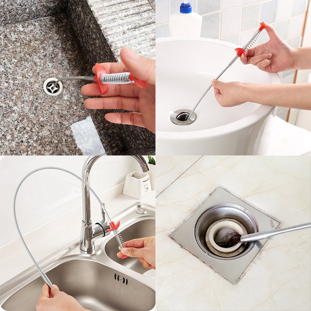 SENHAI 28 Inch (71cm) Sewer Drain Cleaning Brush with Drain Relief Auger - Flexible Bendable Sink Overflow Drain Brush for Bathroom, Kitchen, Shower & Tub Clog Removal - Heavy Duty Pipe Cleaner for Hair, Soap Scum & Debris