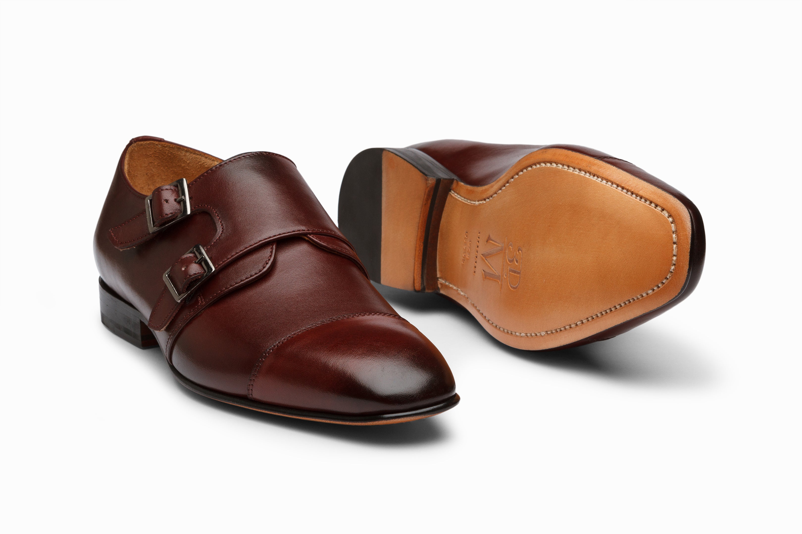 Premium Burgundy Off-Centered Double Monk Strap Dress Shoes for Men - Elegant Formal & Business Attire for Weddings, Office & Special Occasions