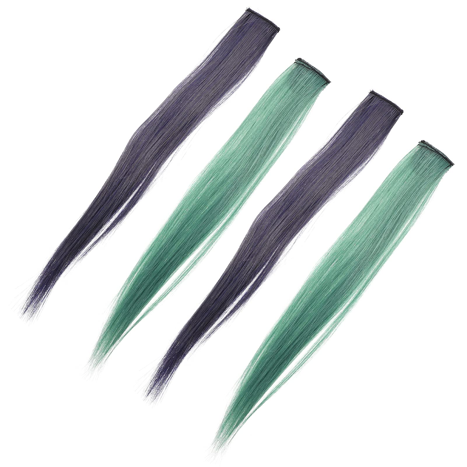 Beaupretty 4pcs Green Blue Short Straight Clip-in Hair Extensions - Seamless Invisible Synthetic Hairpiece for Women & Girls - Perfect for Cosplay, Daily Use & Costume Accessories